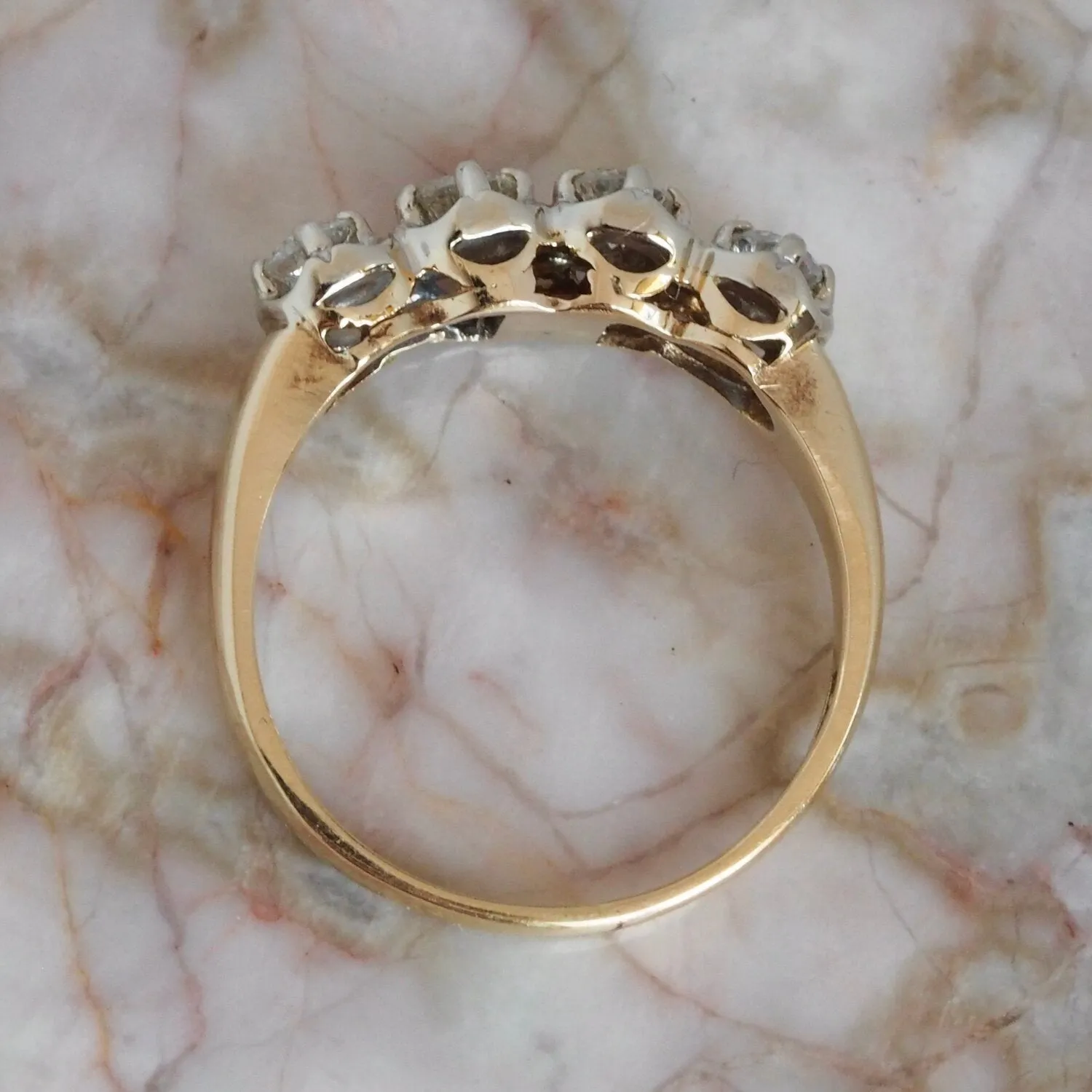 Midcentury Two Tone 14k Gold Round Brilliant Cut Diamond Band