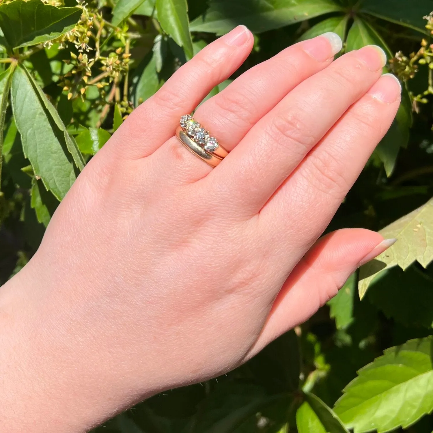 Midcentury Two Tone 14k Gold Round Brilliant Cut Diamond Band