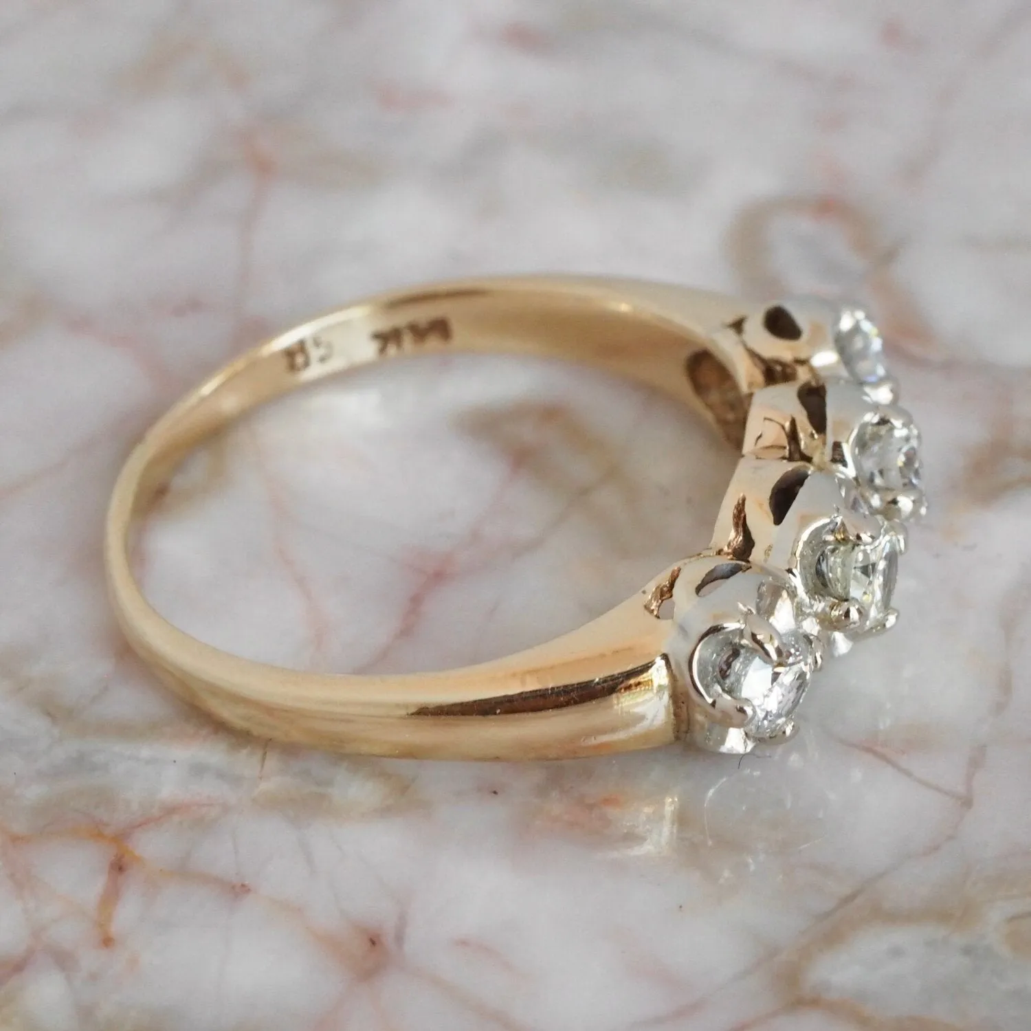 Midcentury Two Tone 14k Gold Round Brilliant Cut Diamond Band