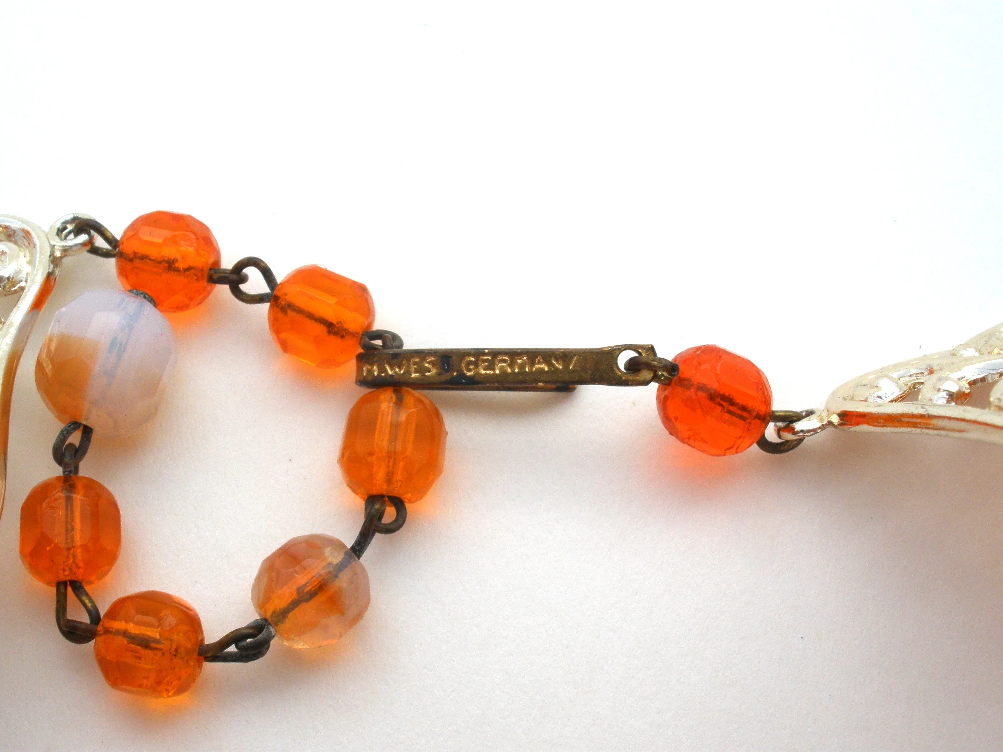Orange & Opalescent Bead Jewelry Set Vintage
