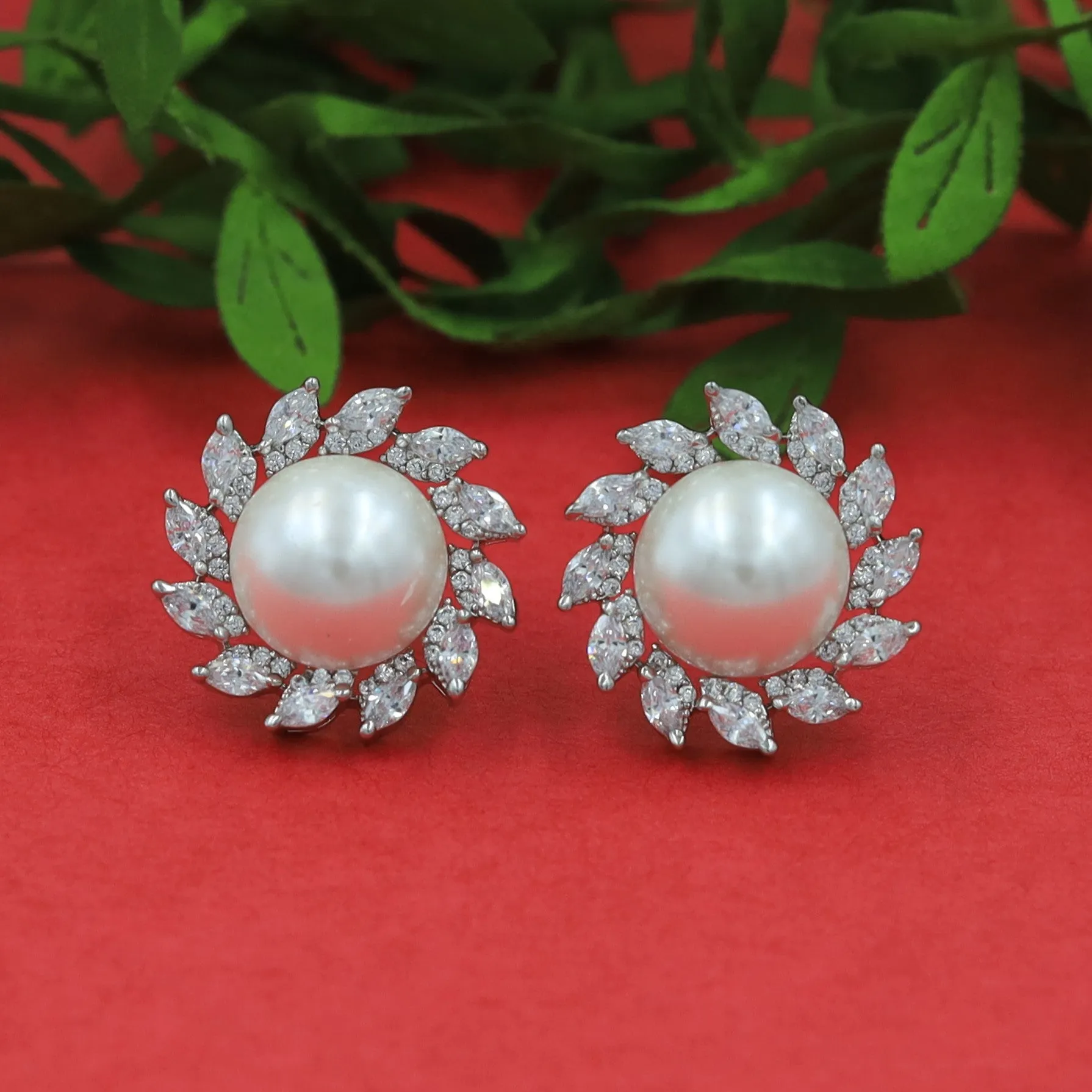 Pearl Tops/Studs Zircon/AD Earring 16276-69