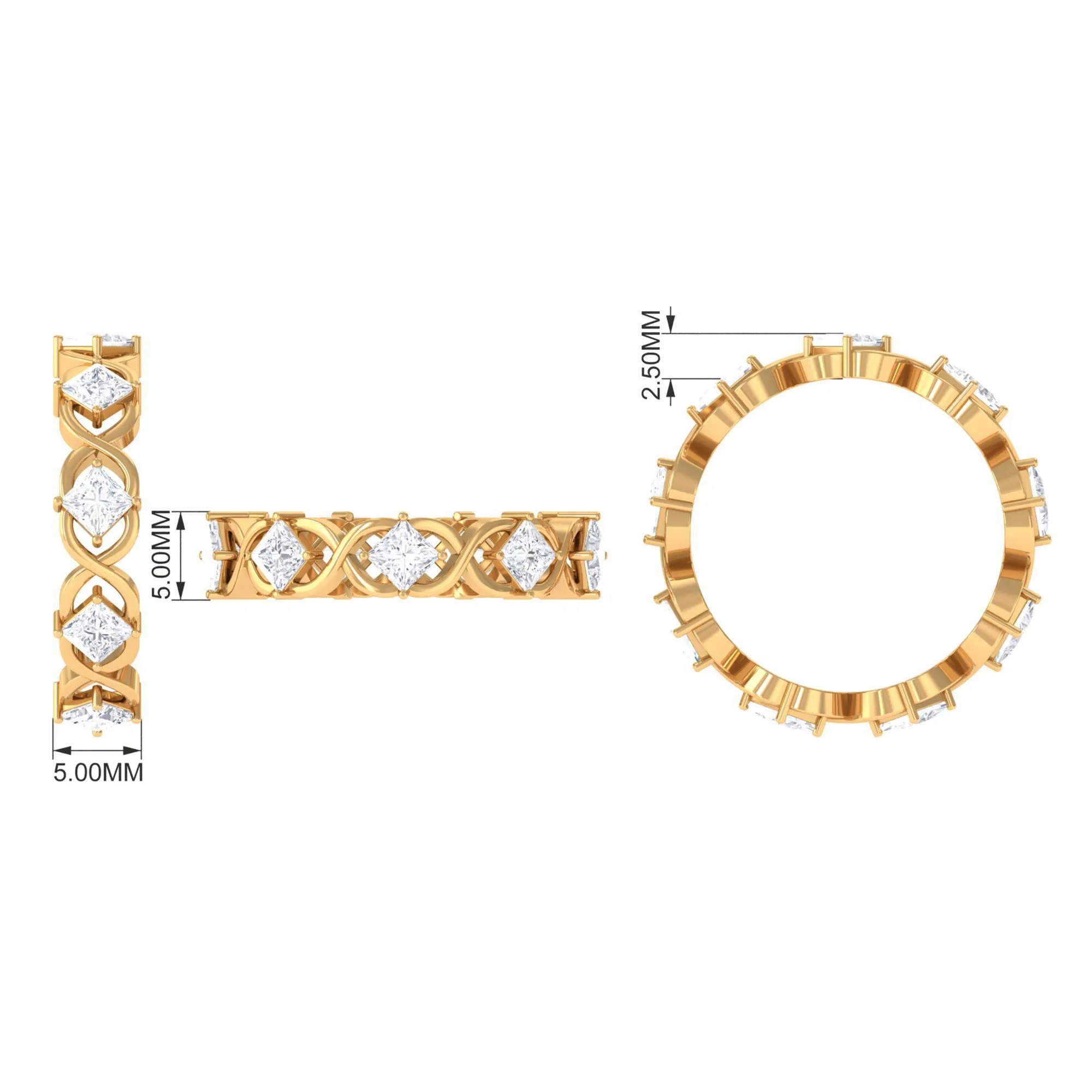 Princess Cut Zircon Gold Crossover Eternity Band Ring