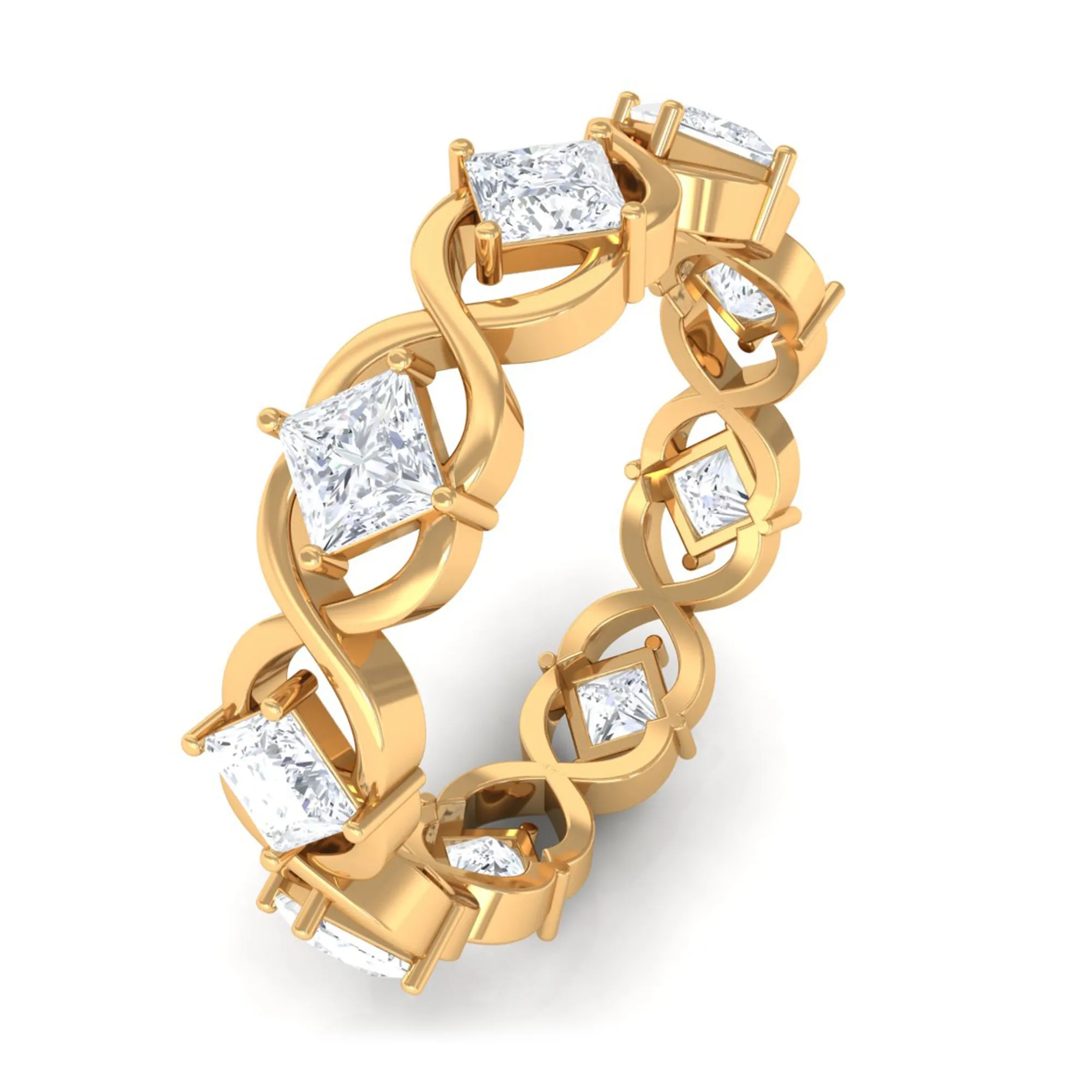 Princess Cut Zircon Gold Crossover Eternity Band Ring
