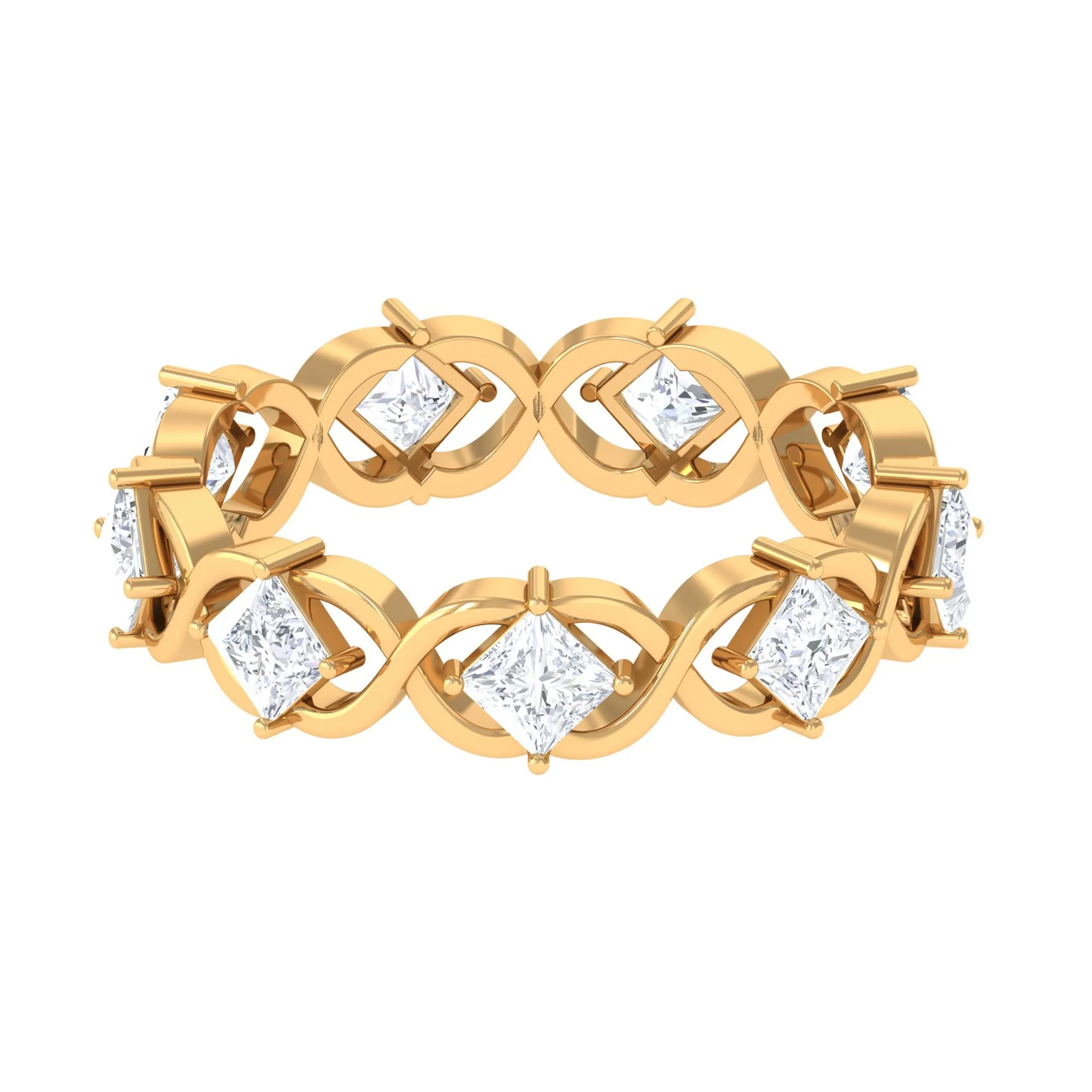 Princess Cut Zircon Gold Crossover Eternity Band Ring