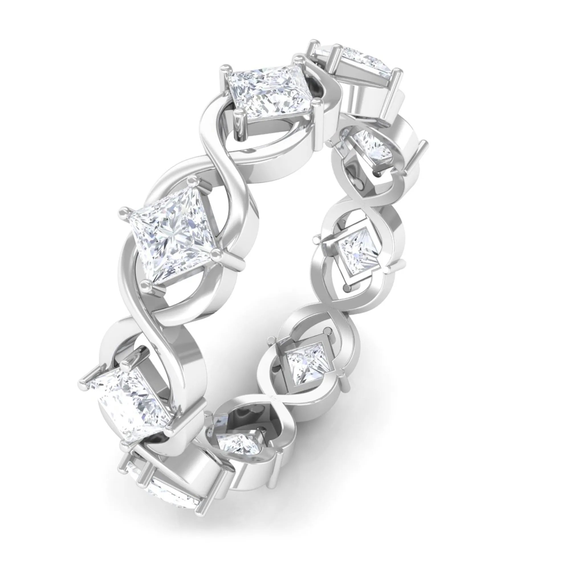Princess Cut Zircon Gold Crossover Eternity Band Ring