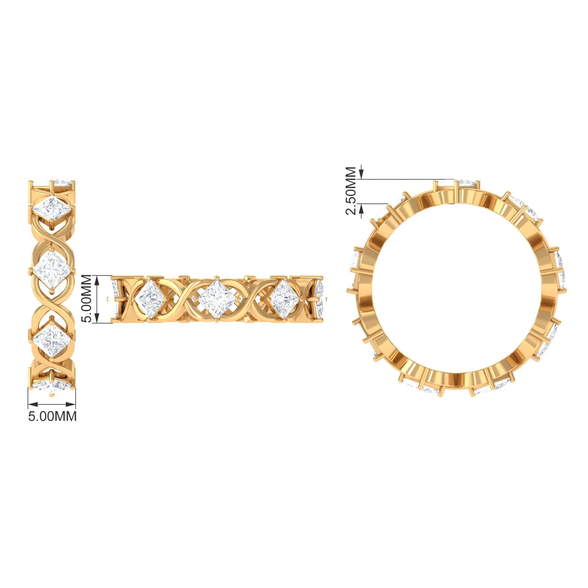 Princess Cut Zircon Gold Crossover Eternity Band Ring