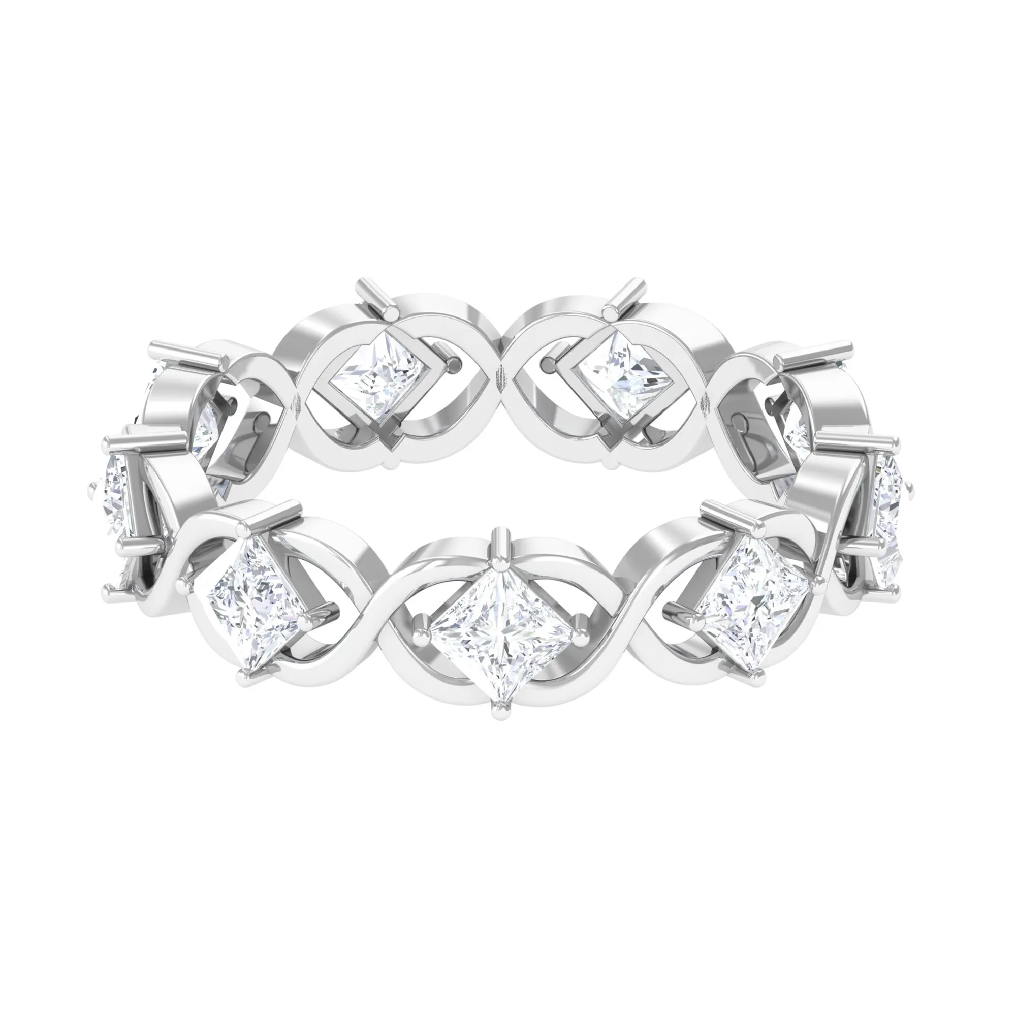 Princess Cut Zircon Gold Crossover Eternity Band Ring