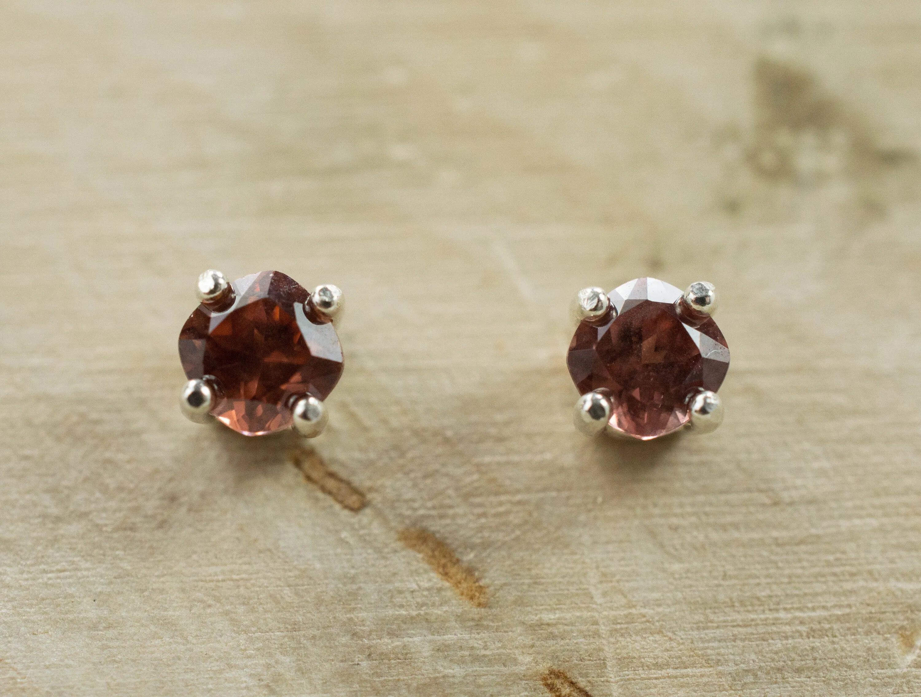 Red Zircon Earrings; Genuine Untreated Tanzania Zircon; 0.890cts