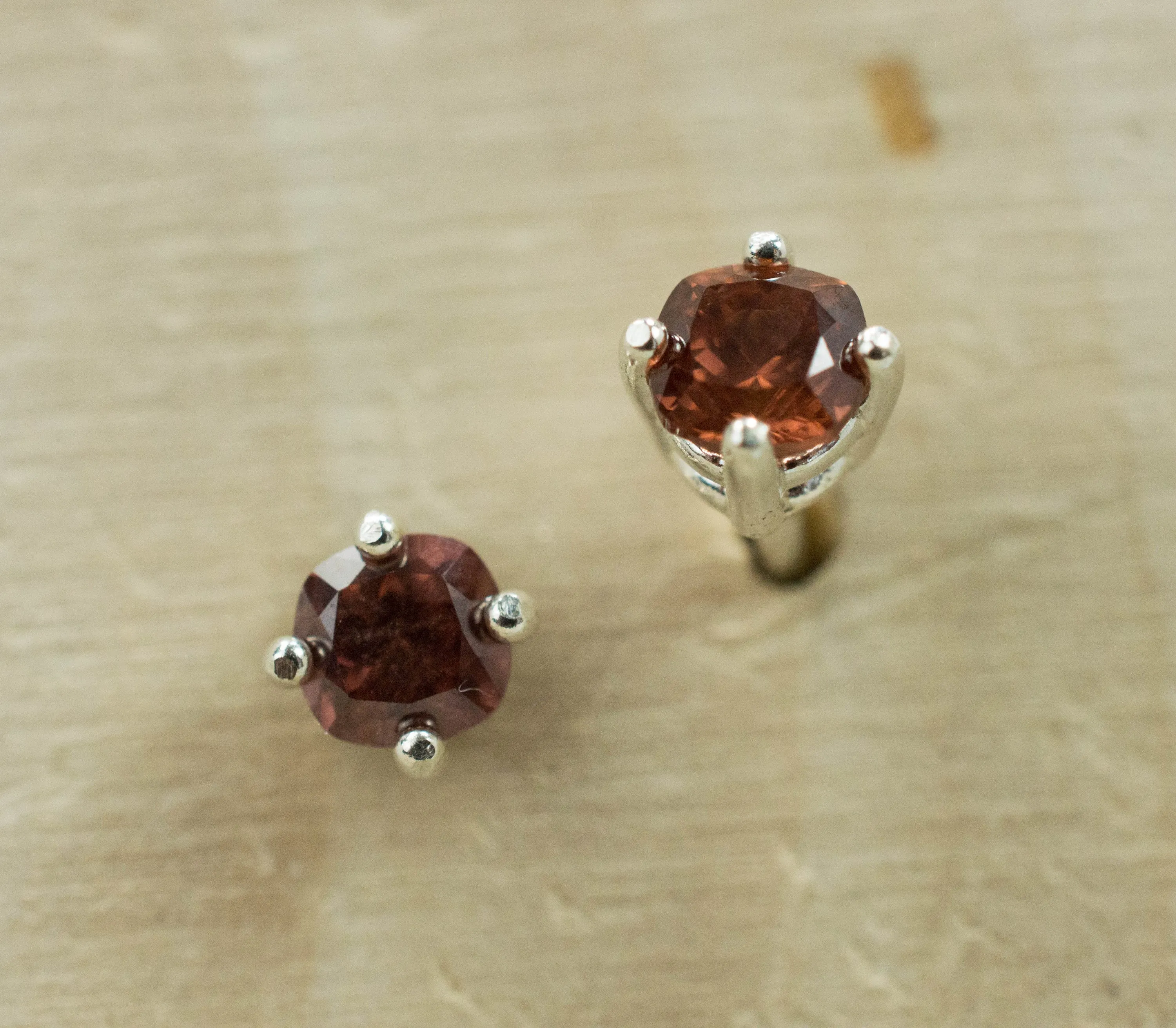 Red Zircon Earrings; Genuine Untreated Tanzania Zircon; 0.890cts