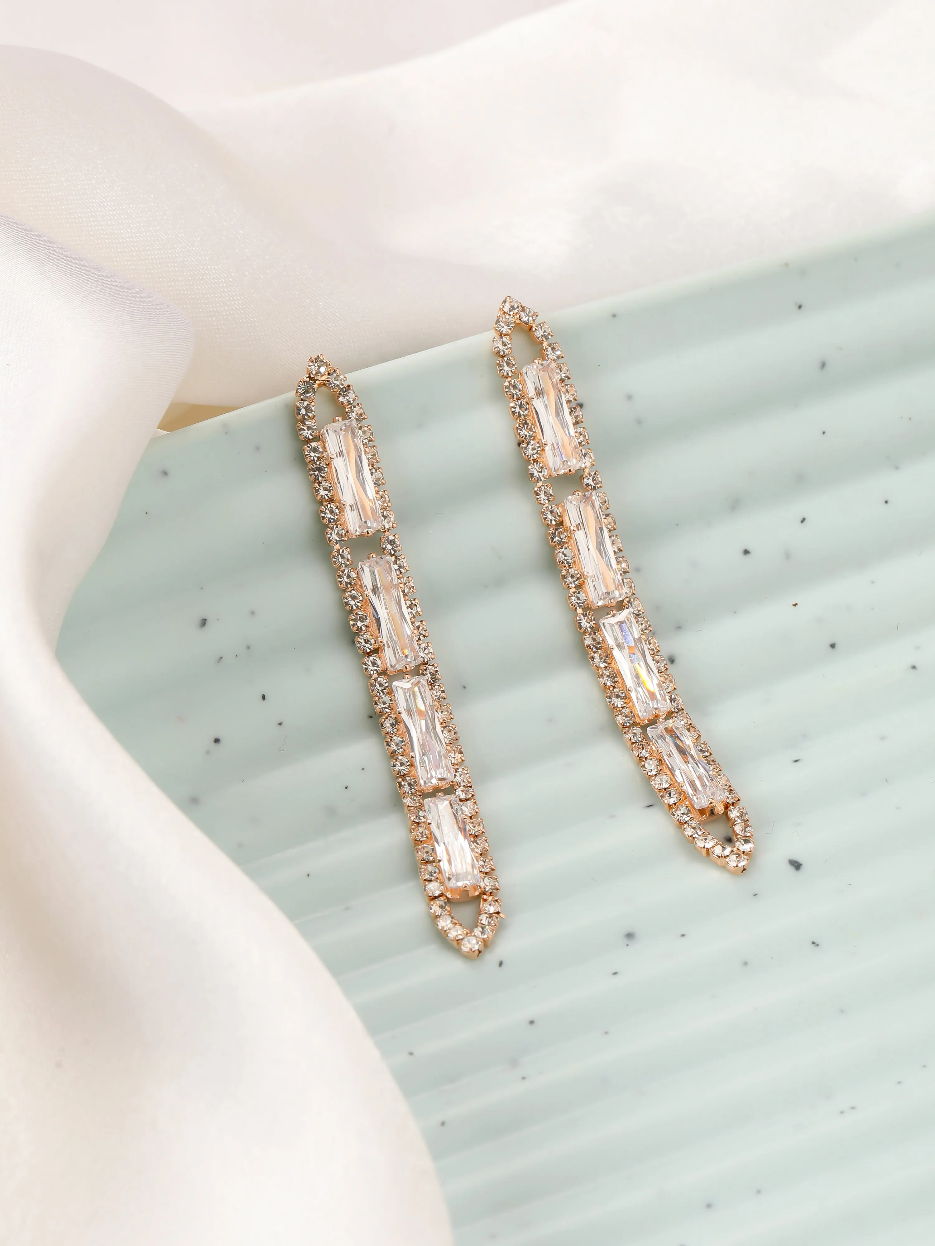 Ribbon Dangle Zircon Earrings