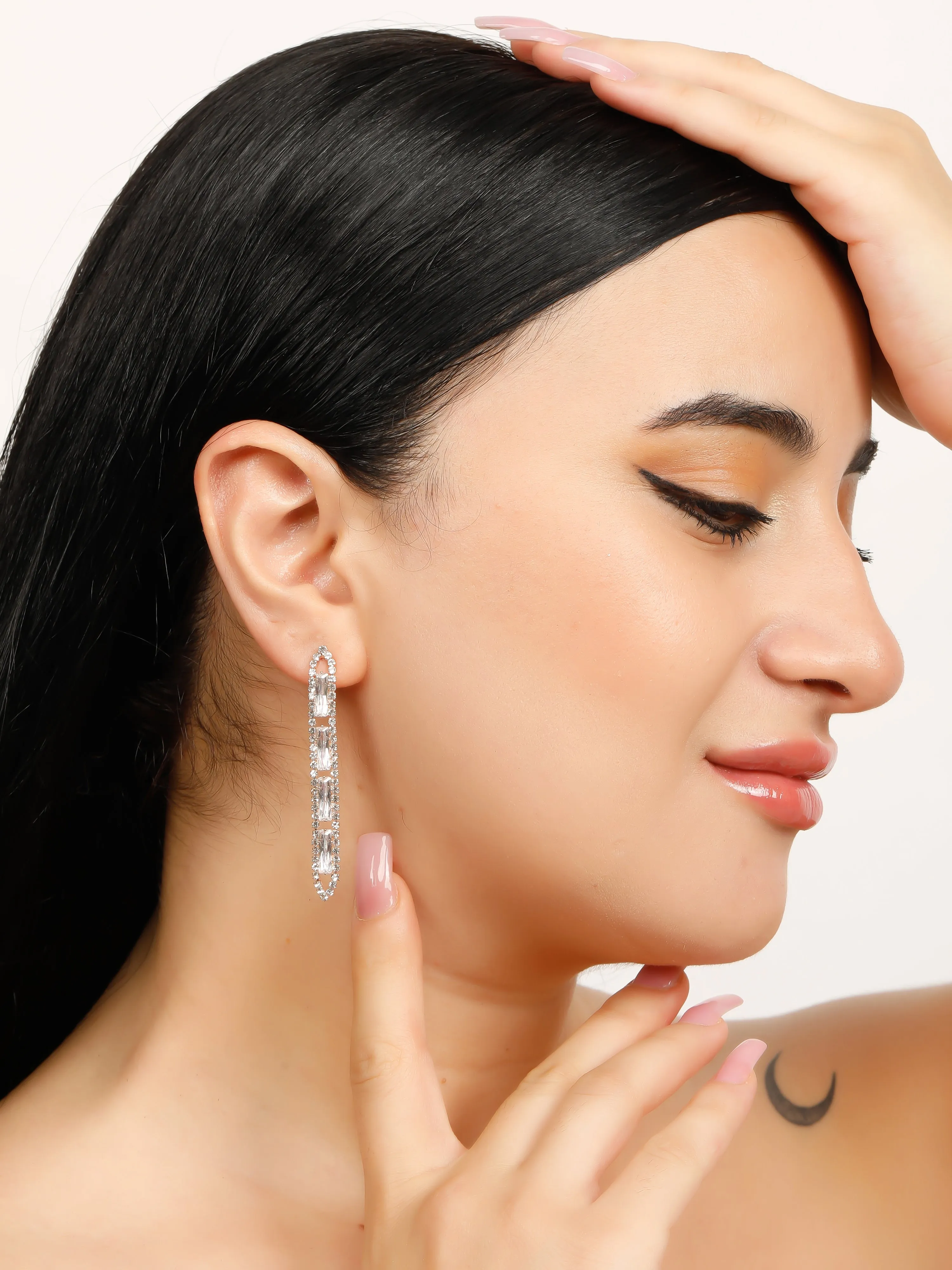 Ribbon Dangle Zircon Earrings