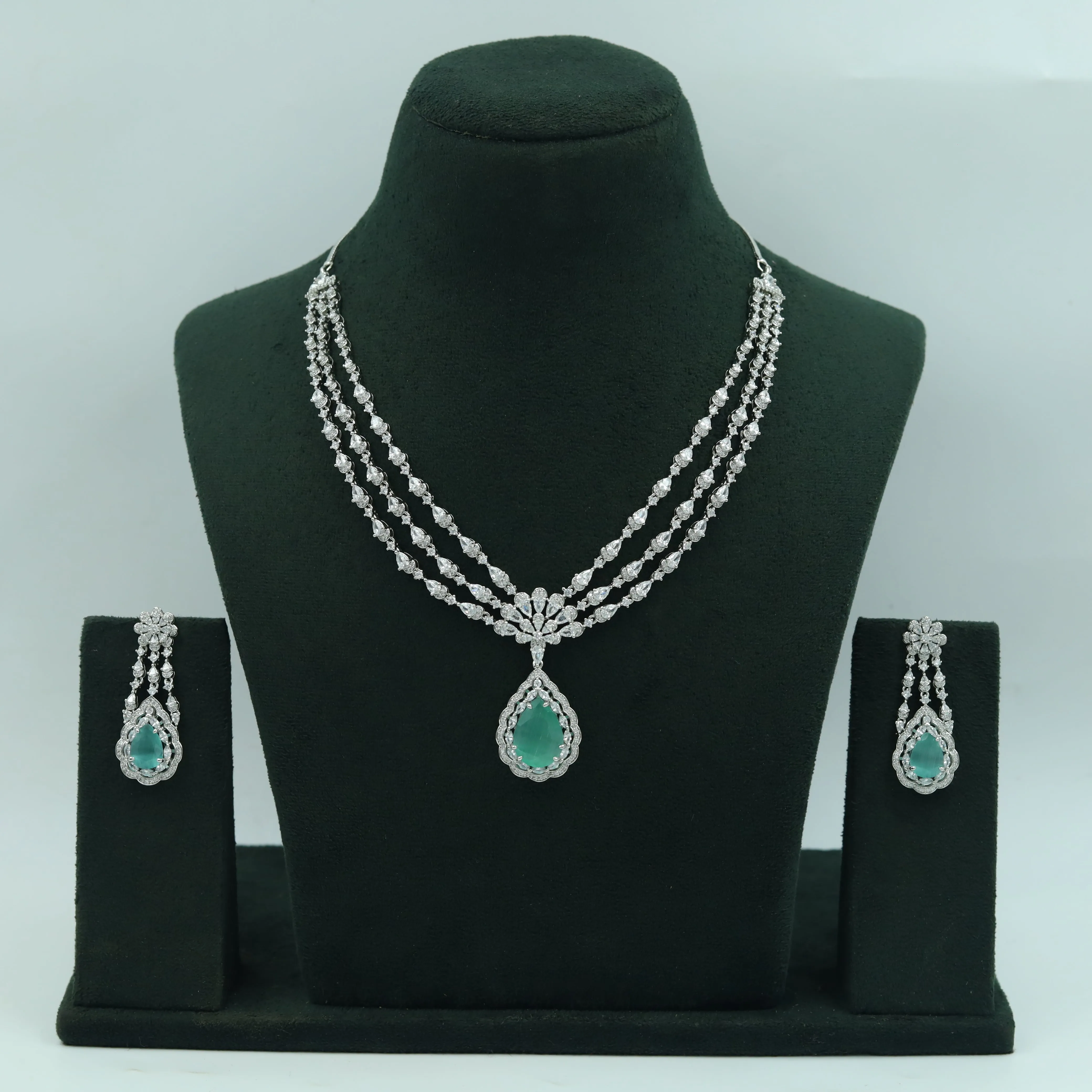 Round Neck Zircon/AD Necklace Set 16213-69