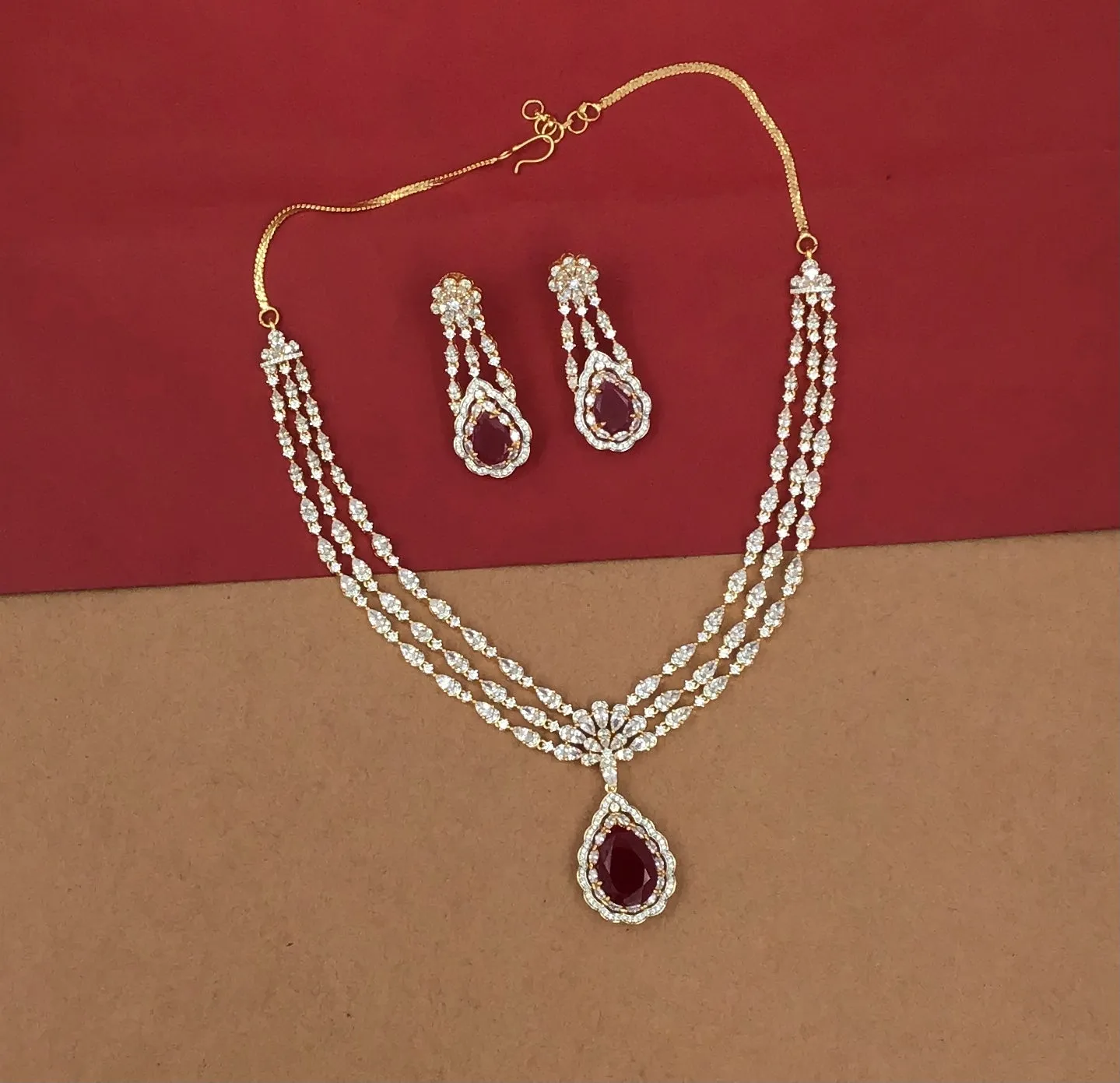 Round Neck Zircon/AD Necklace Set 16213-69