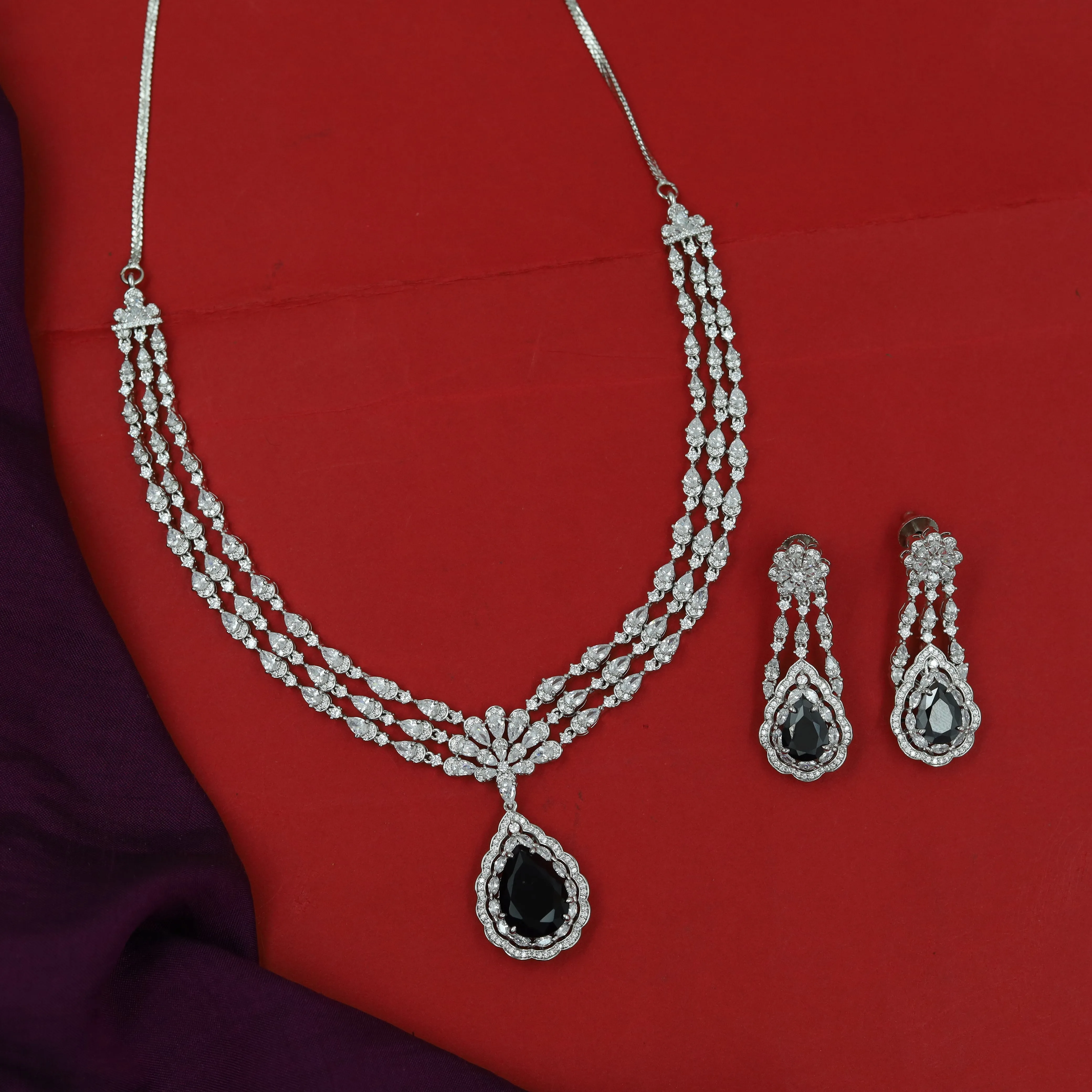 Round Neck Zircon/AD Necklace Set 16213-69