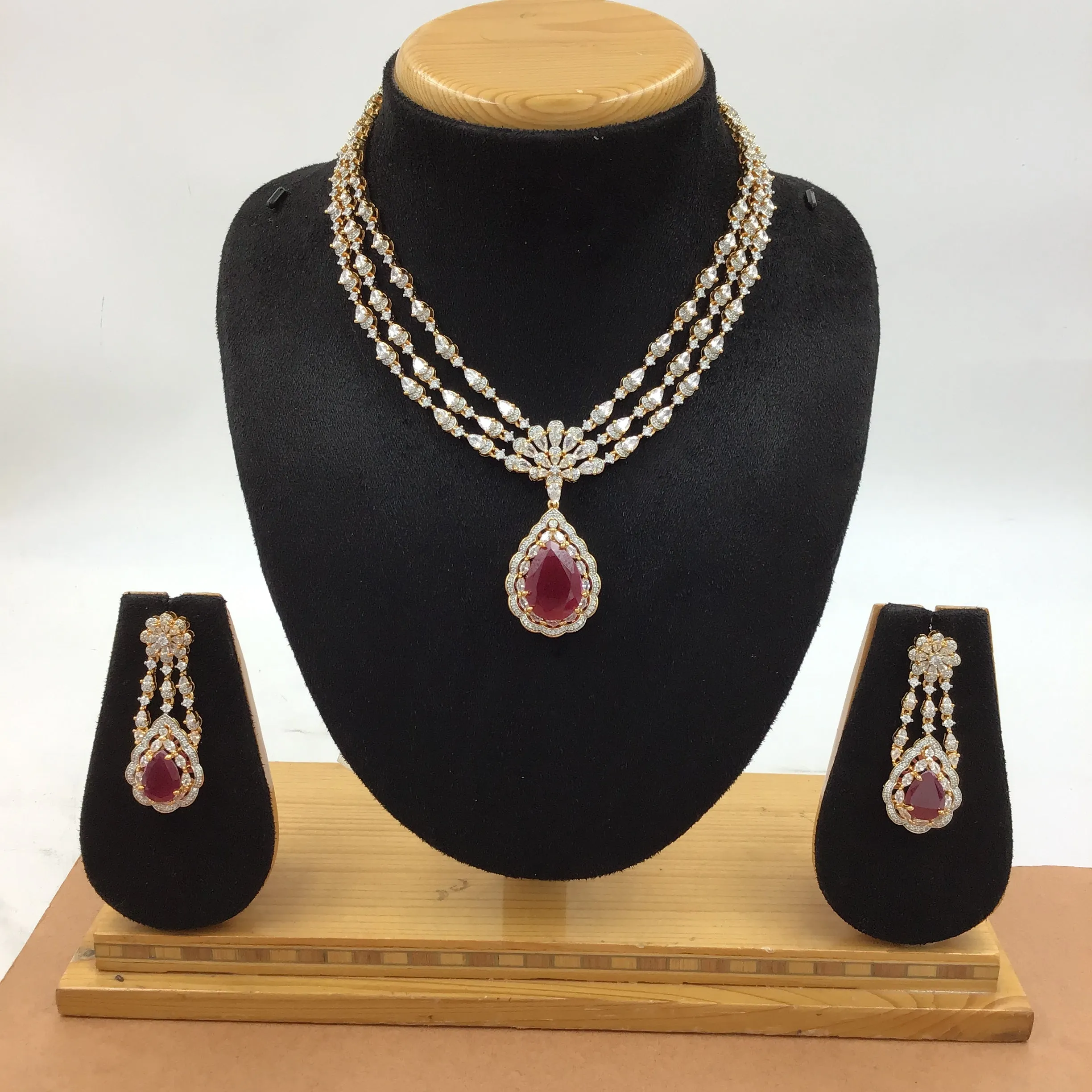 Round Neck Zircon/AD Necklace Set 16213-69