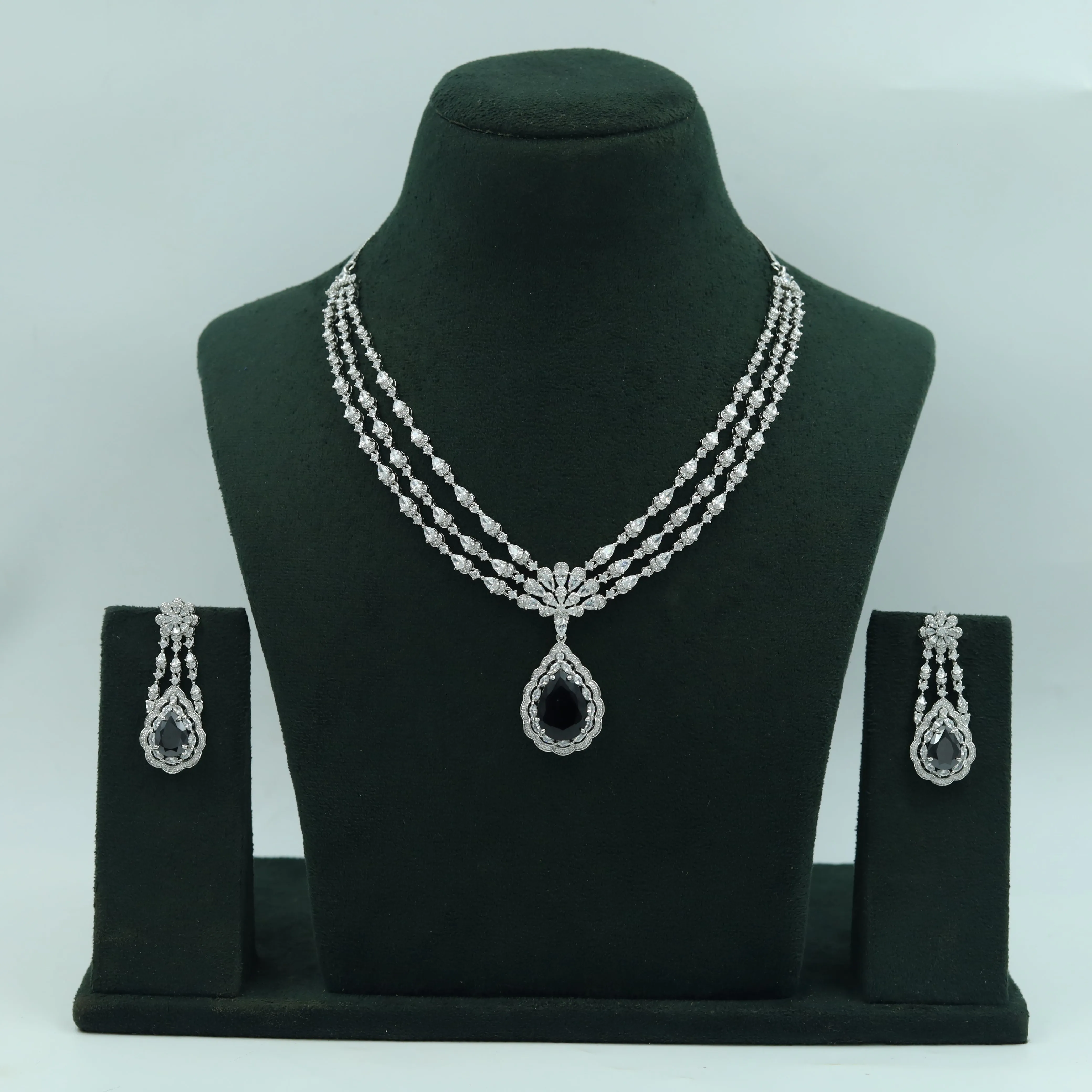 Round Neck Zircon/AD Necklace Set 16213-69