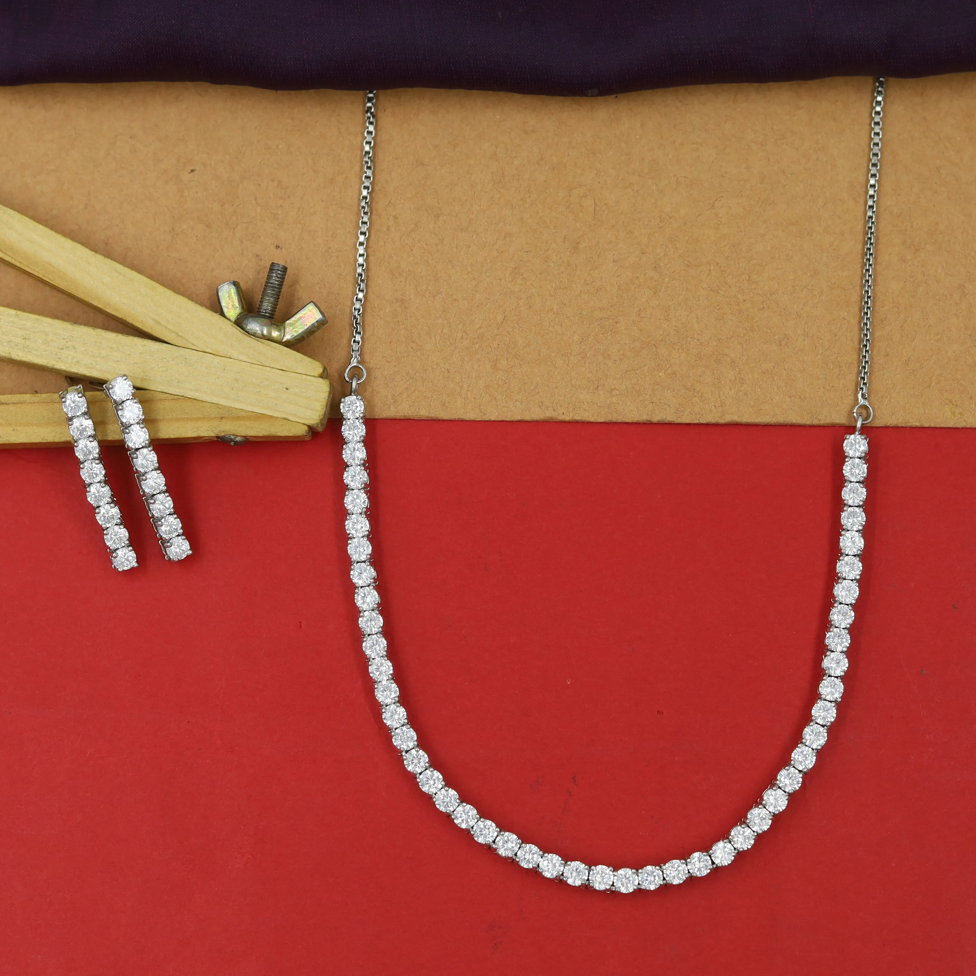 Round Neck Zircon/AD Necklace Set 8582-08