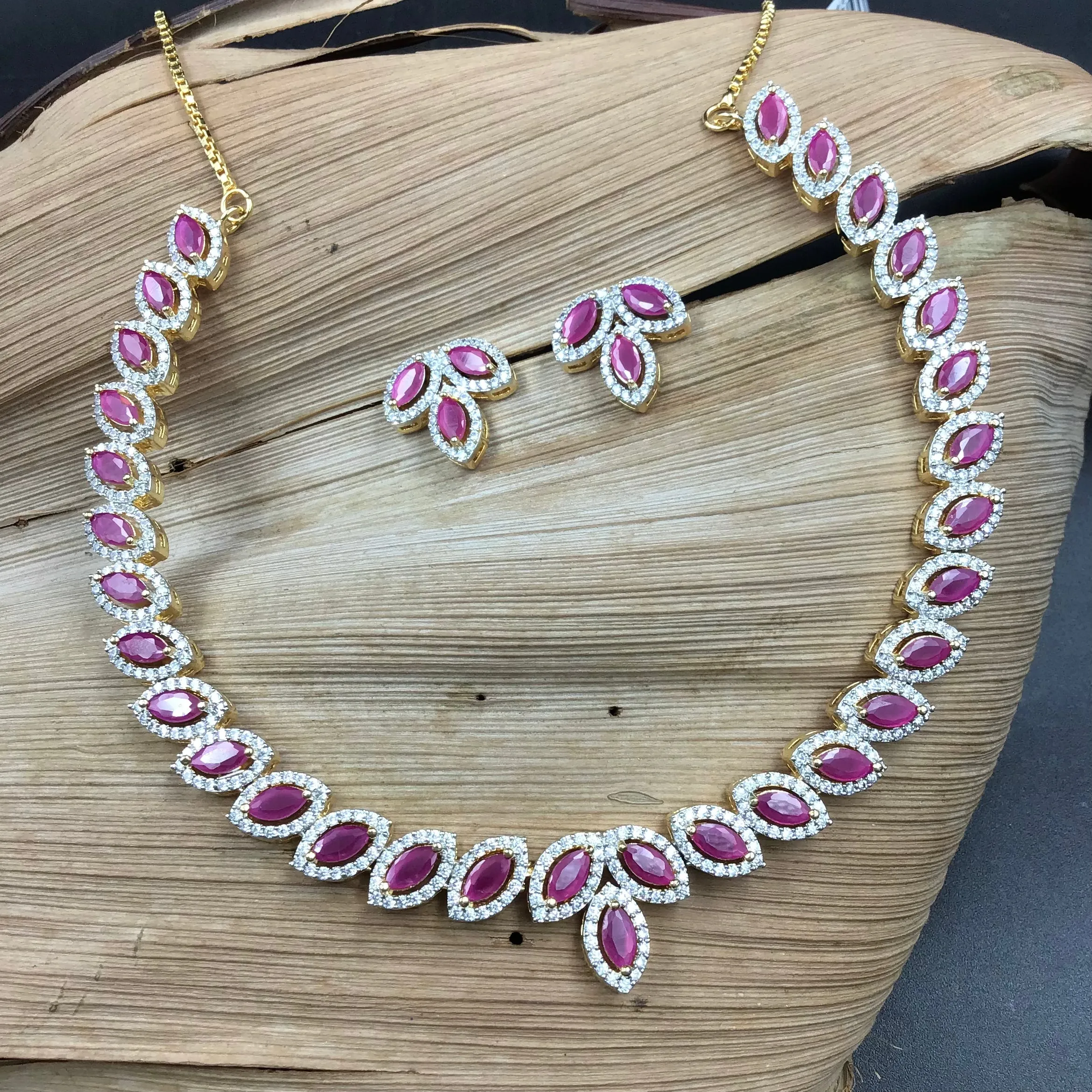 Round Neck Zircon/AD Necklace Set 8583-08