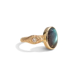 Serpent Ring, Labradorite, 9kt Yellow Gold