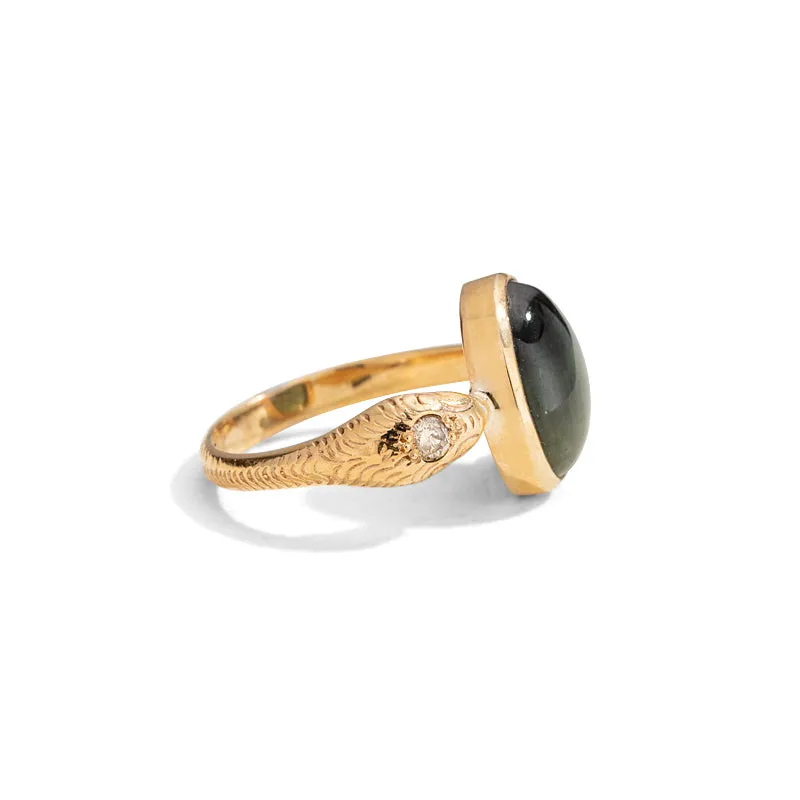 Serpent Ring, Labradorite, 9kt Yellow Gold