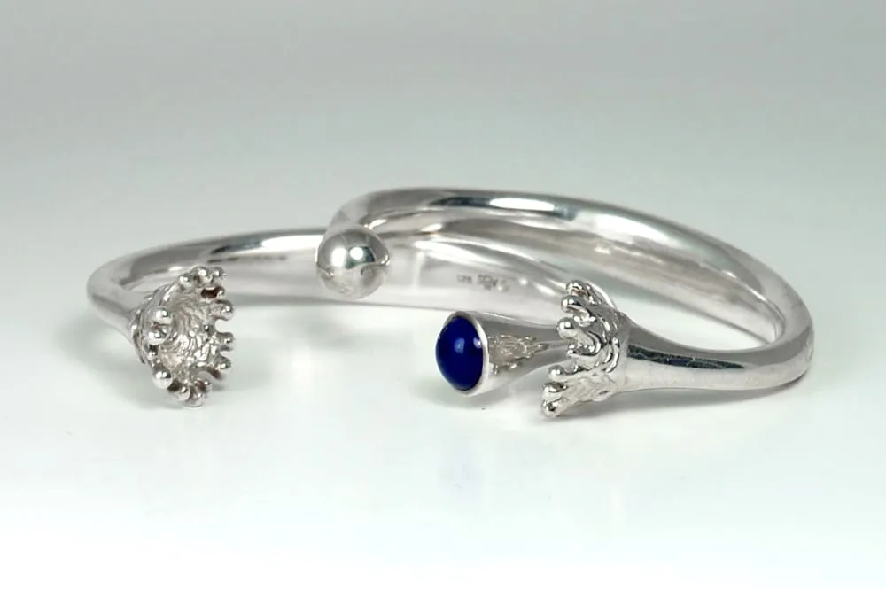 Sterling Silver Cuff Bracelet With Lapis Lazuli: Water Drop And Splash