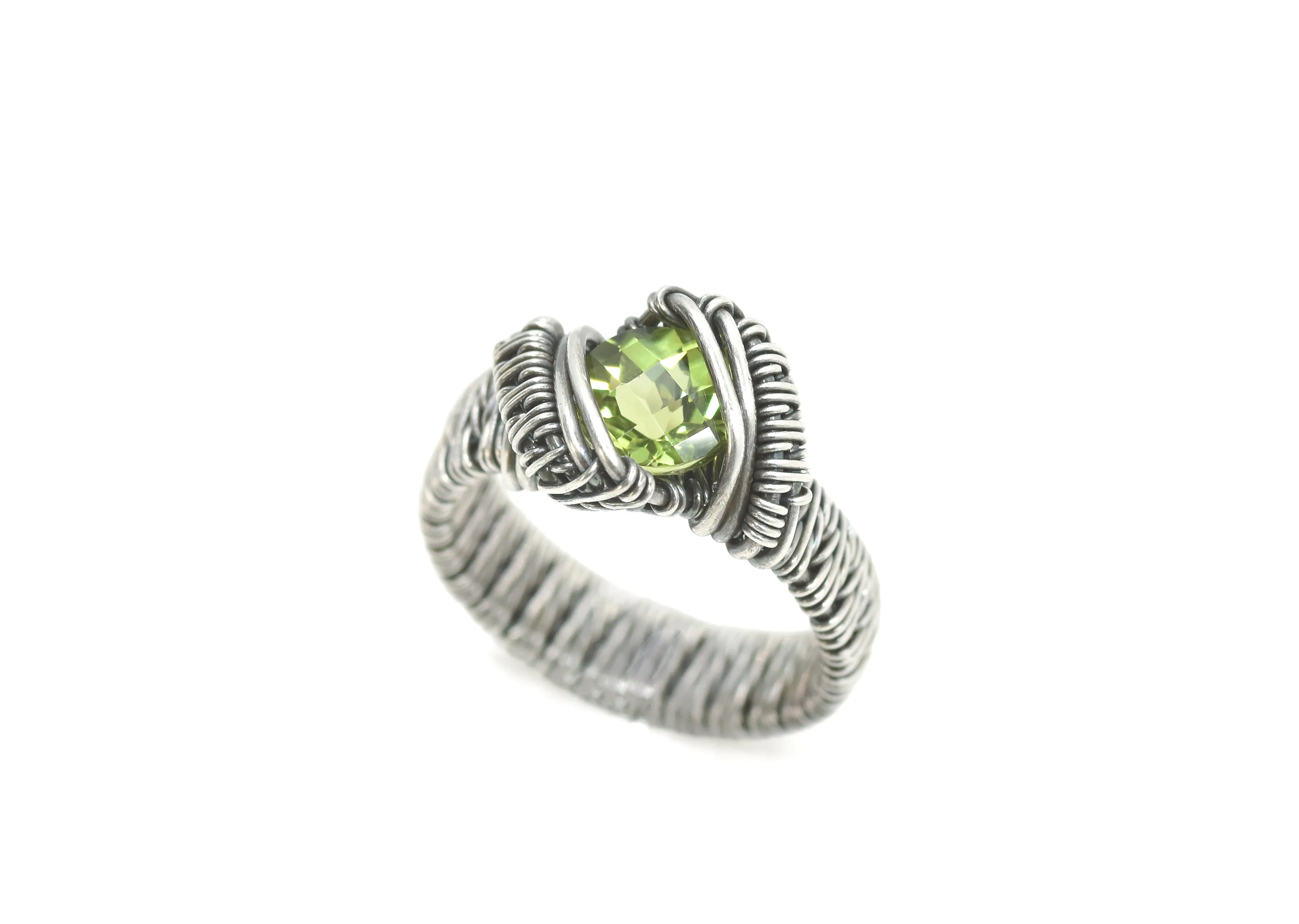 Sterling Silver Wire Wrapped Peridot Ring, 2/3