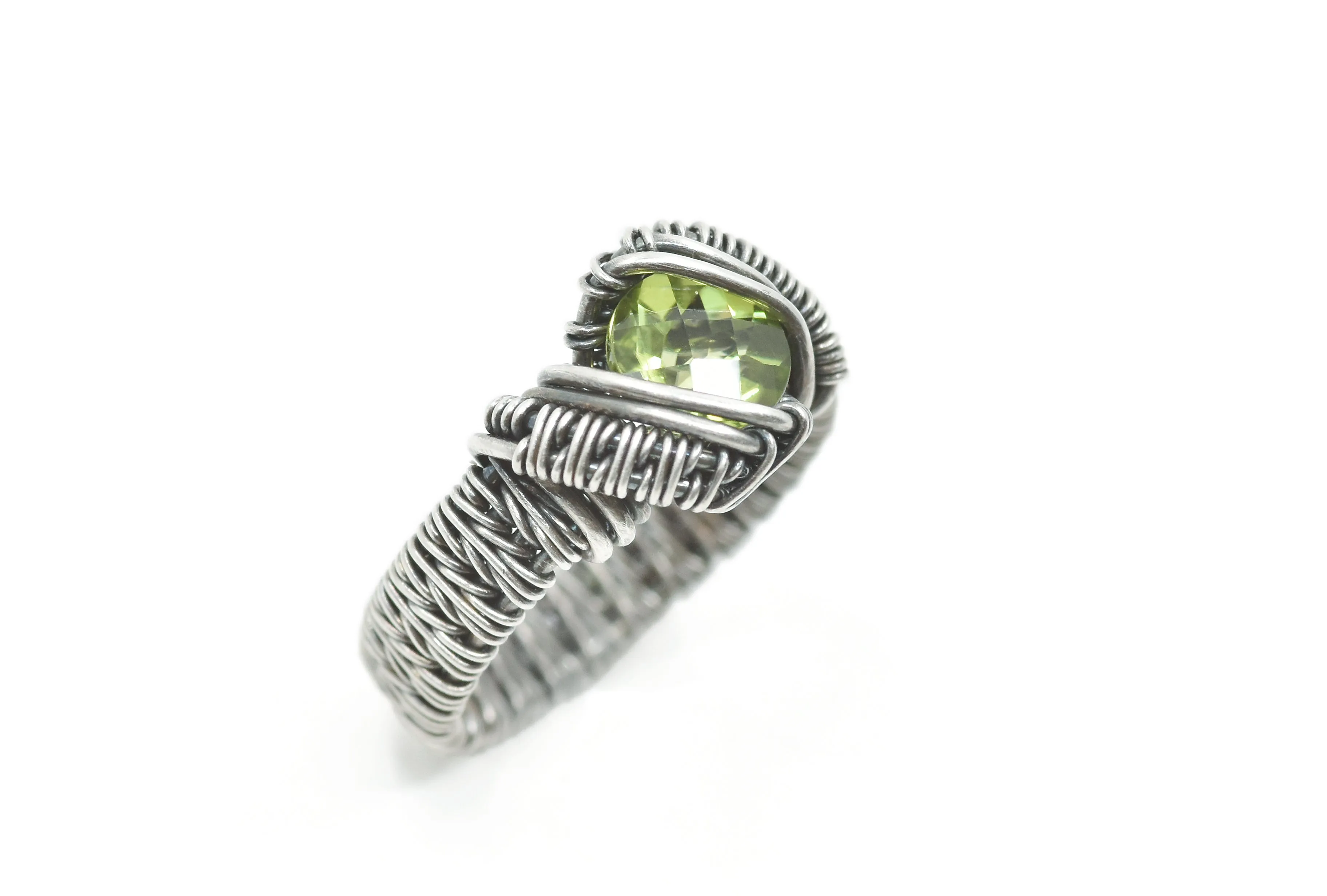 Sterling Silver Wire Wrapped Peridot Ring, 2/3