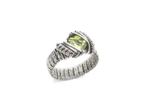 Sterling Silver Wire Wrapped Peridot Ring, 2/3