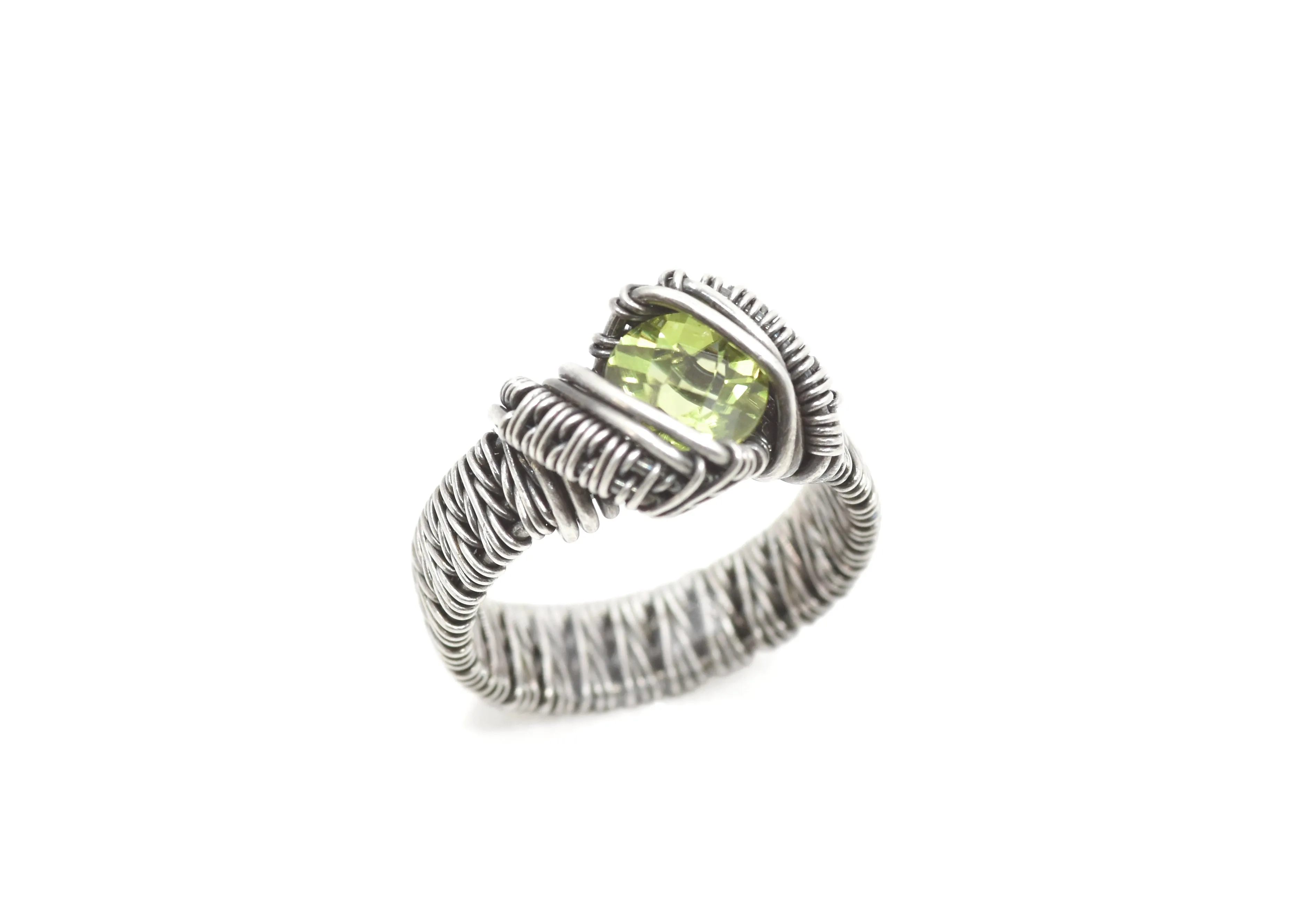 Sterling Silver Wire Wrapped Peridot Ring, 2/3