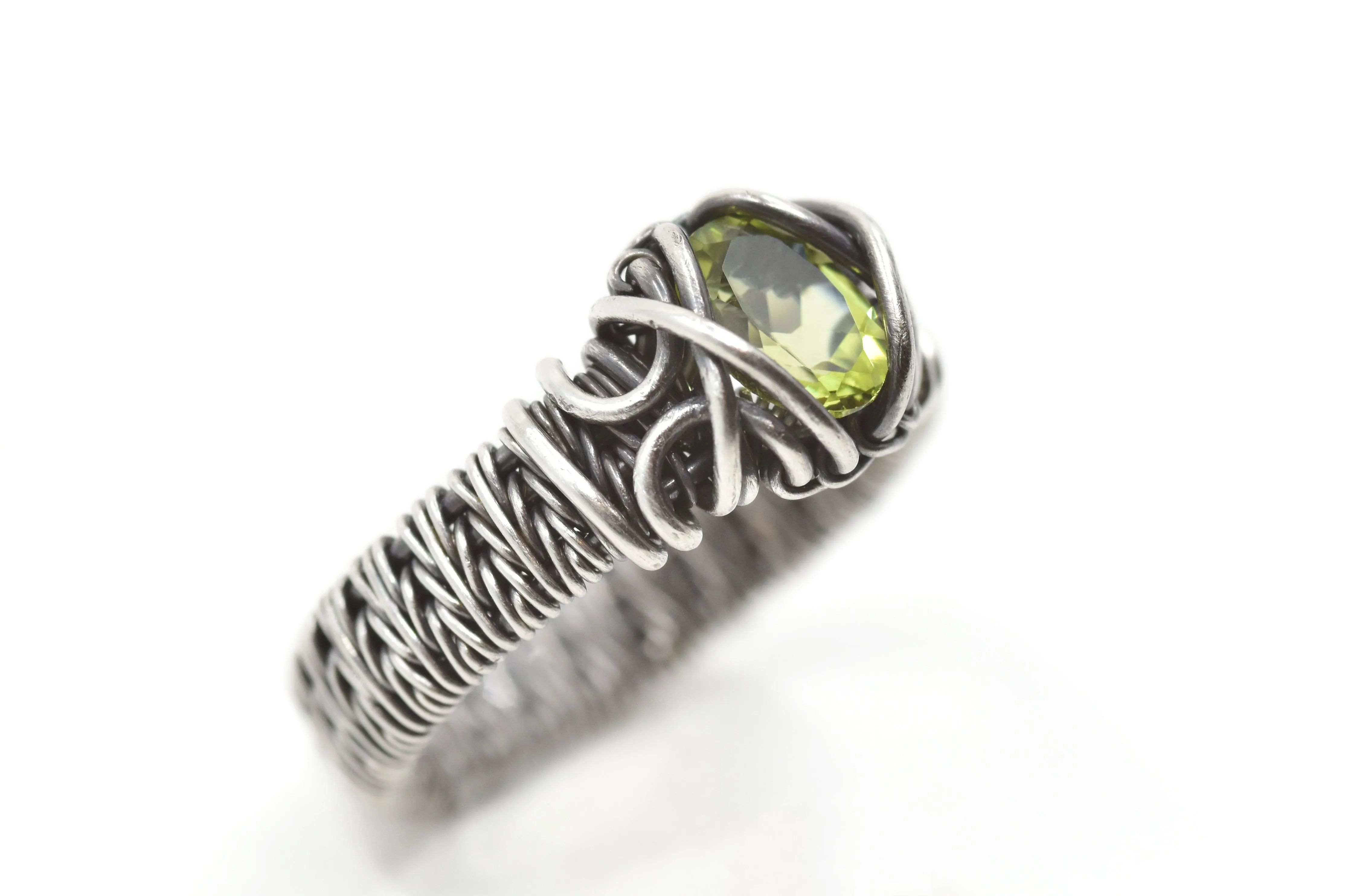 Sterling Silver Wire Wrapped Peridot Ring, 3/3