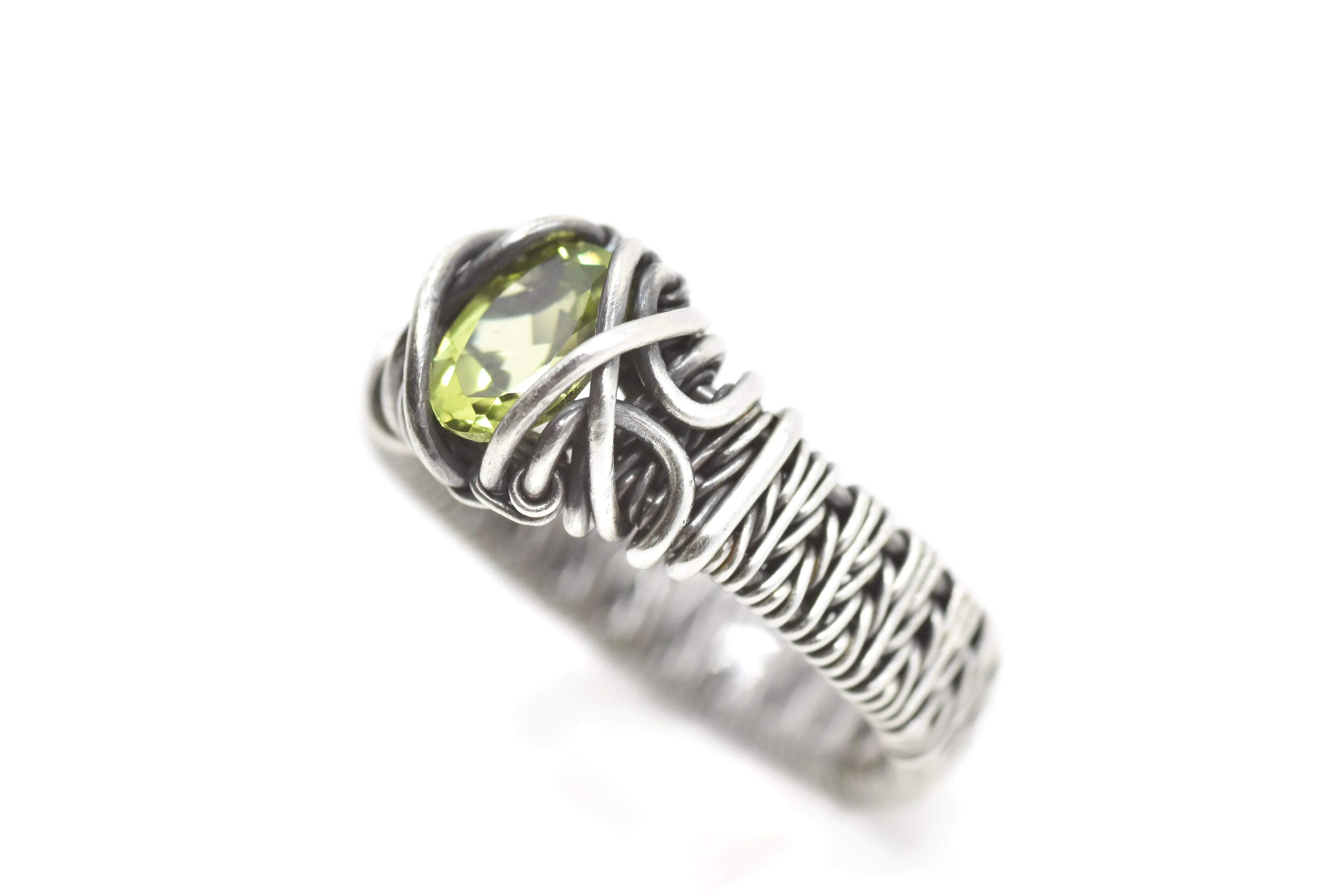 Sterling Silver Wire Wrapped Peridot Ring, 3/3