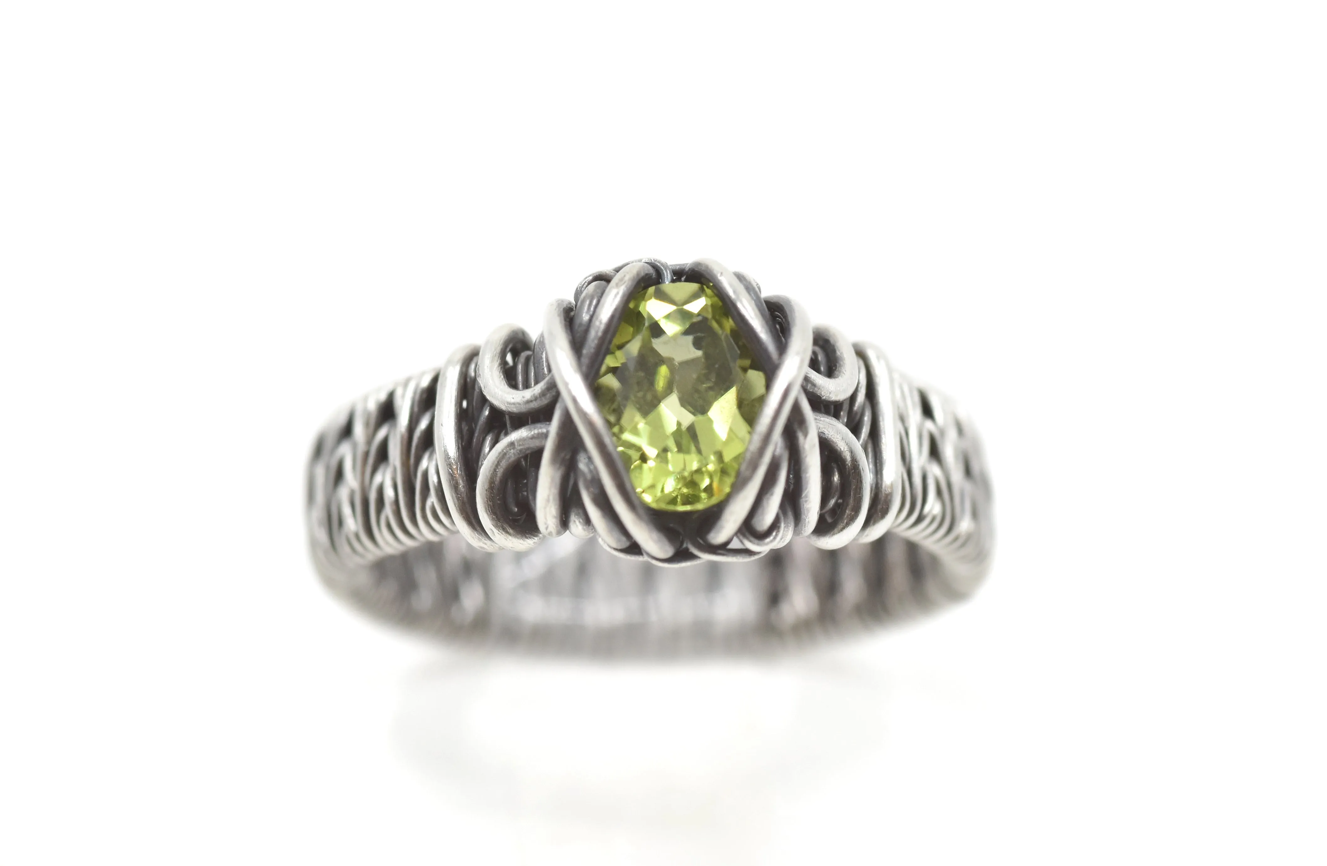 Sterling Silver Wire Wrapped Peridot Ring, 3/3