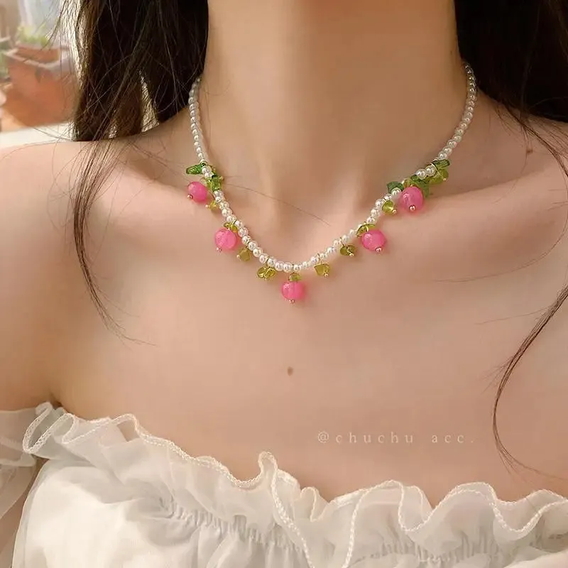 TAVIMART  -  New Trendy Fruit Imitation Pearls Necklace Women Handmade Beaded Necklace For Women Jewelry Gift