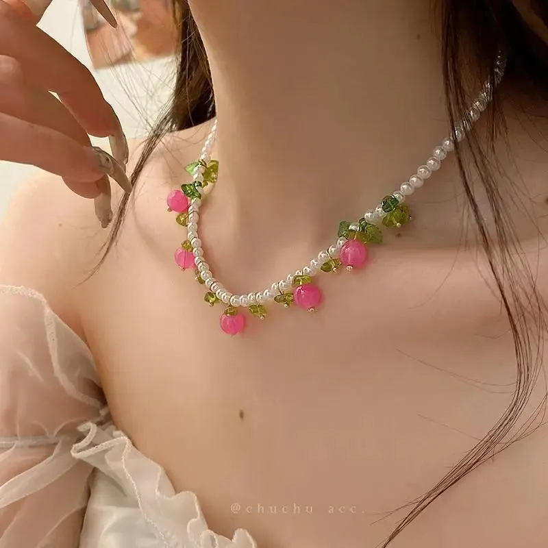 TAVIMART  -  New Trendy Fruit Imitation Pearls Necklace Women Handmade Beaded Necklace For Women Jewelry Gift