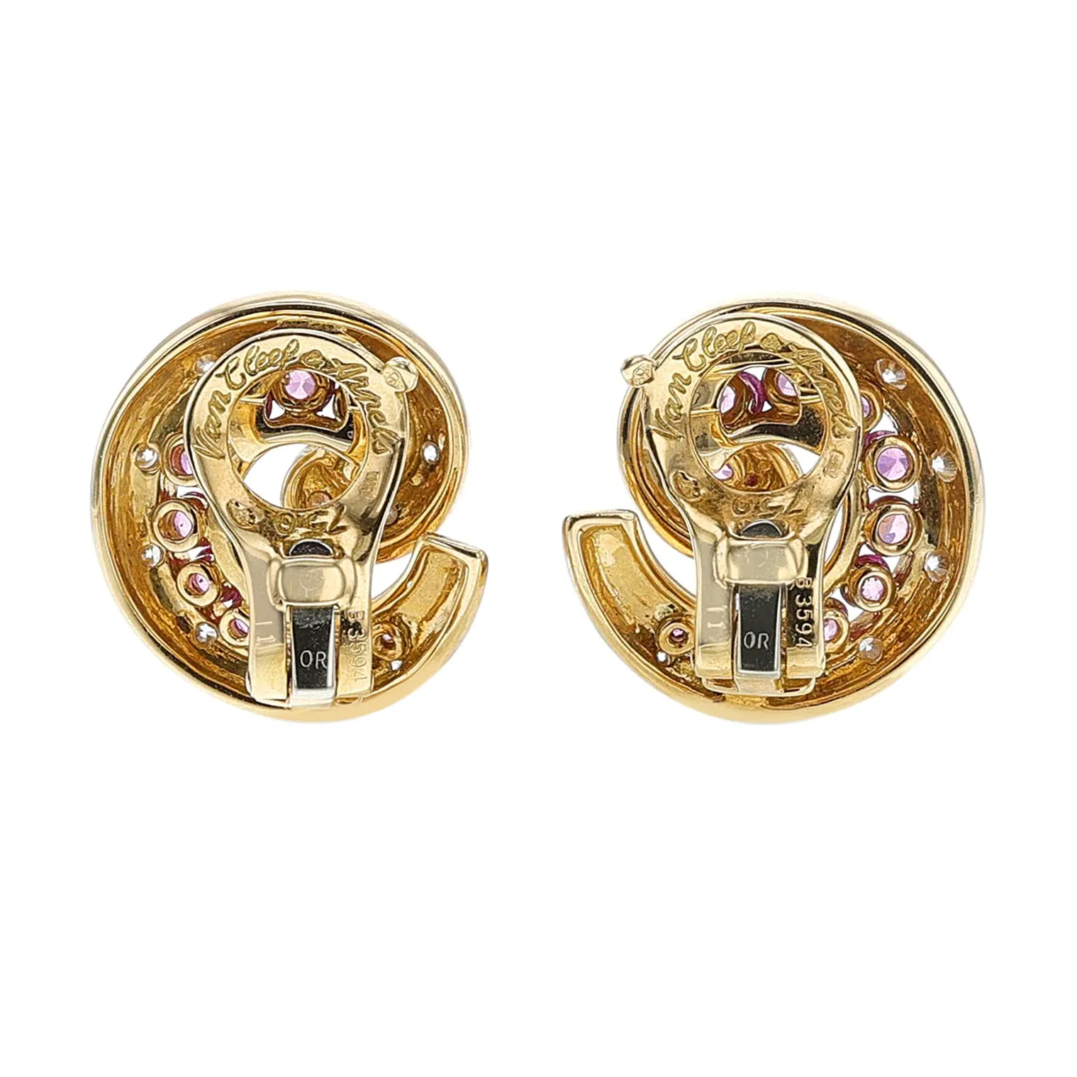 Van Cleef & Arpel Pink Sapphire and Diamond Swirl Earrings