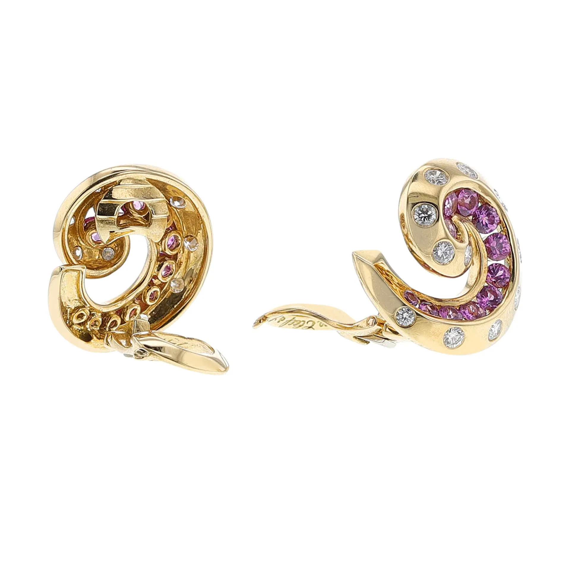 Van Cleef & Arpel Pink Sapphire and Diamond Swirl Earrings