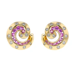 Van Cleef & Arpel Pink Sapphire and Diamond Swirl Earrings