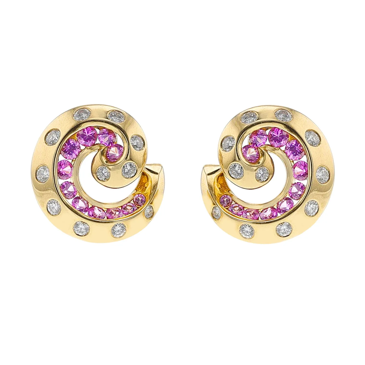 Van Cleef & Arpel Pink Sapphire and Diamond Swirl Earrings