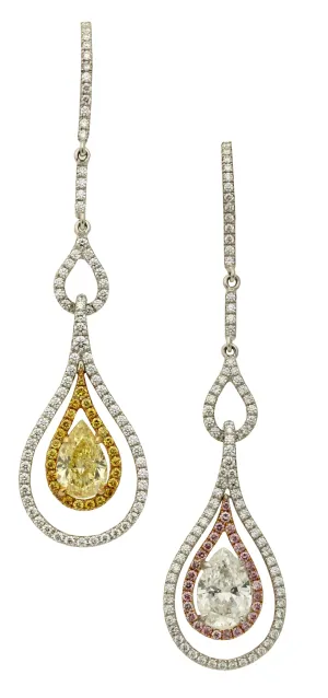 Yellow and White Pear Shape Earrings