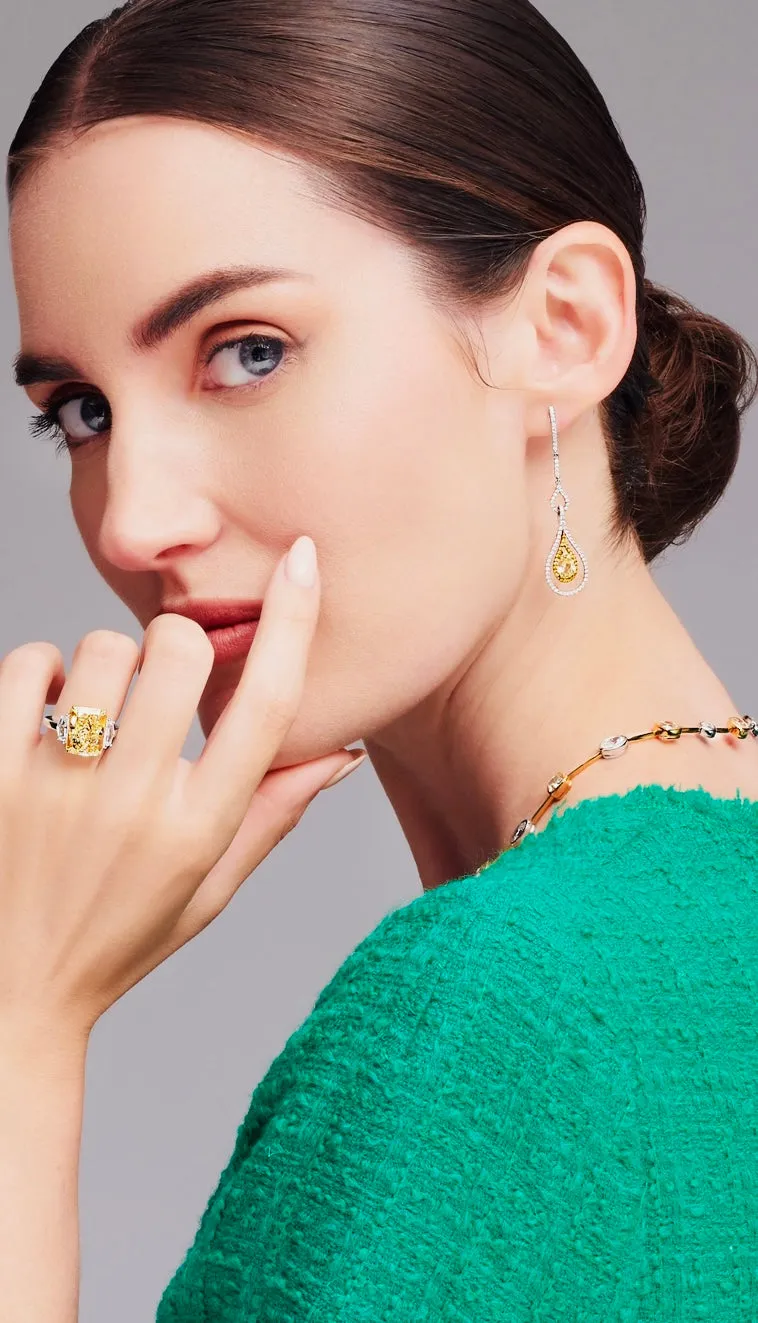 Yellow and White Pear Shape Earrings