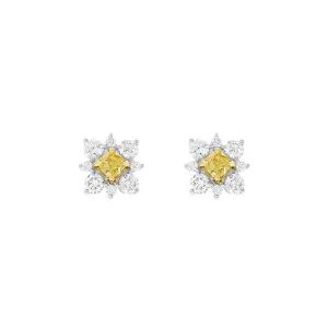 Yellow Cushion Cut & White Diamond Stud Earrings